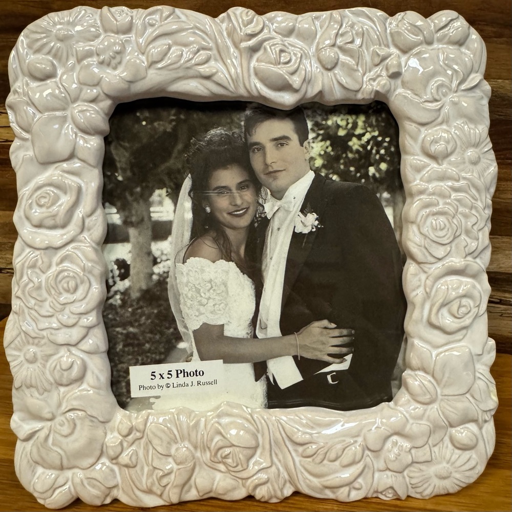 White Floral Ceramic Photo Frame - 8x8 frame new in box